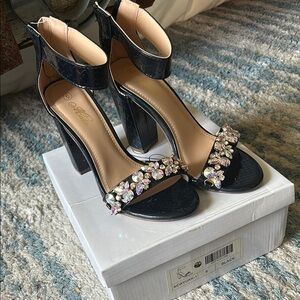 Elegant Black Heels with Crystal Accents